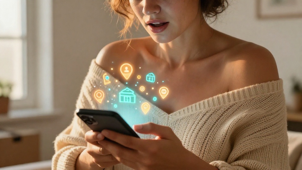 Девушка со смартфоном ищет недорогие вещи для квартиры в Аликанте на онлайн-площадках